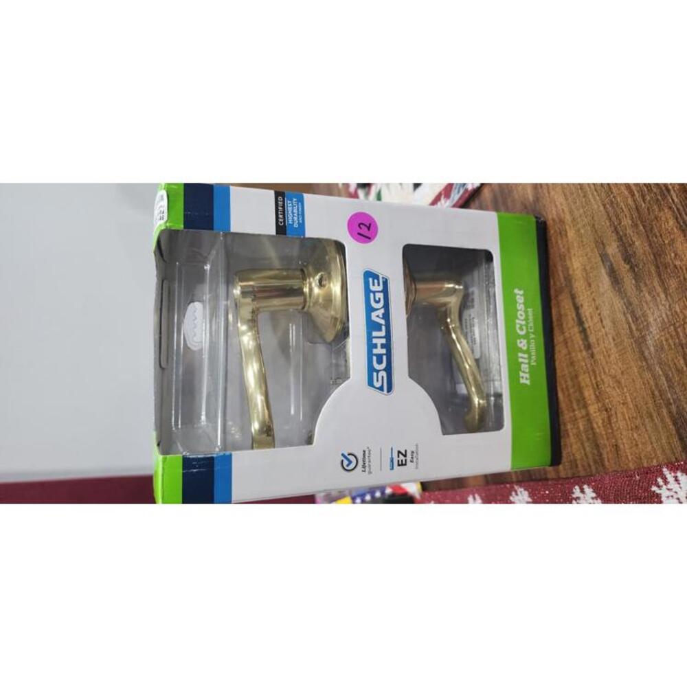Schlage Hall & Closet Door Lever Set - Satin Brass Finish